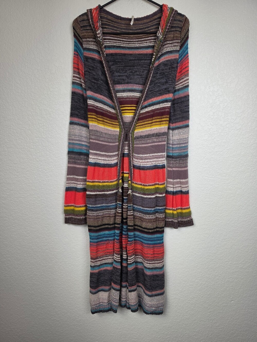 Free People Striped Hooded Knit Cardigan XS